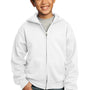 Port & Company Youth Core Pill Resistant Fleece Full Zip Hooded Sweatshirt Hoodie - White