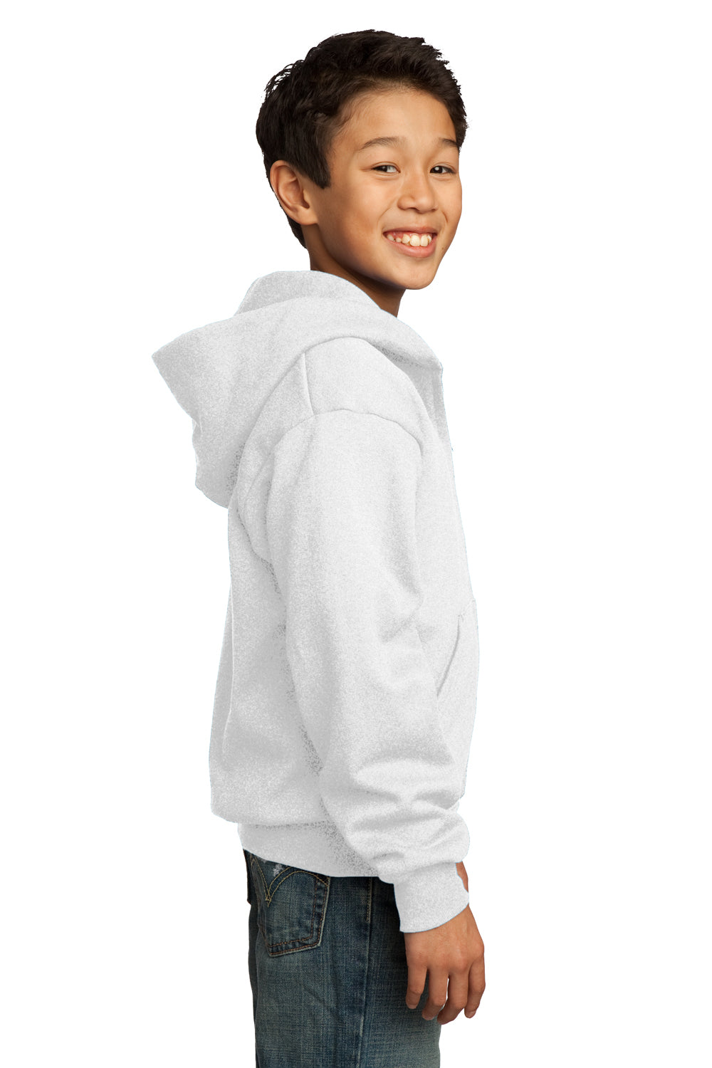 Port & Company PC90YZH Youth Core Fleece Full Zip Hooded Sweatshirt Hoodie White Side