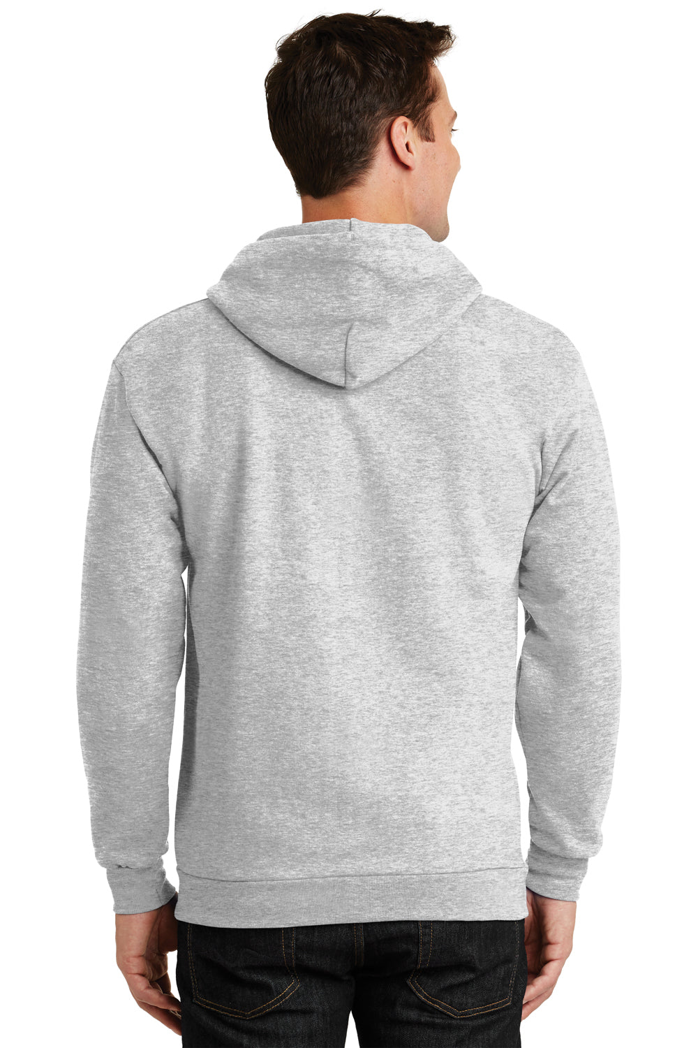 Port & Company PC90ZH Mens Essential Fleece Full Zip Hooded Sweatshirt Hoodie Ash Grey Back