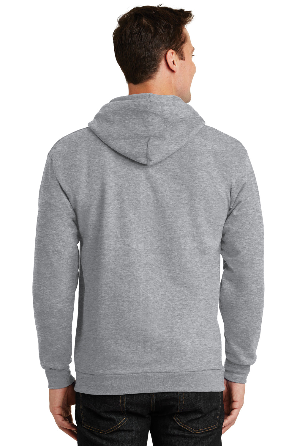 Port & Company PC90ZH Mens Essential Fleece Full Zip Hooded Sweatshirt Hoodie Heather Grey Back