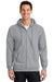 Port & Company PC90ZH Mens Essential Fleece Full Zip Hooded Sweatshirt Hoodie Heather Grey Front