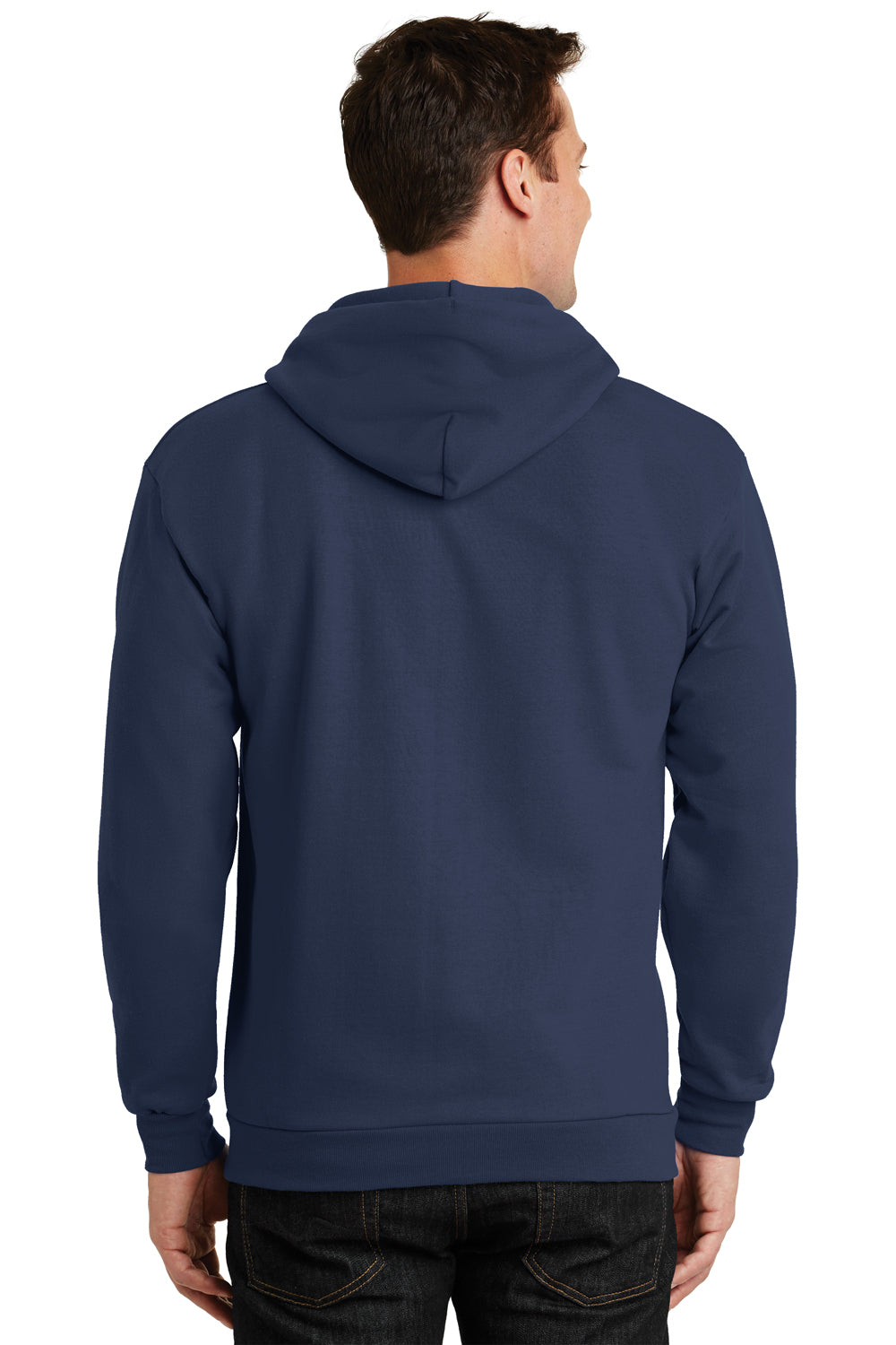 Port & Company PC90ZH Mens Essential Fleece Full Zip Hooded Sweatshirt Hoodie Navy Blue Back