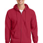 Port & Company Mens Essential Pill Resistant Fleece Full Zip Hooded Sweatshirt Hoodie - Red