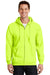 Port & Company PC90ZH Mens Essential Fleece Full Zip Hooded Sweatshirt Hoodie Safety Green Front
