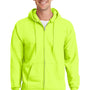 Port & Company Mens Essential Pill Resistant Fleece Full Zip Hooded Sweatshirt Hoodie - Safety Green