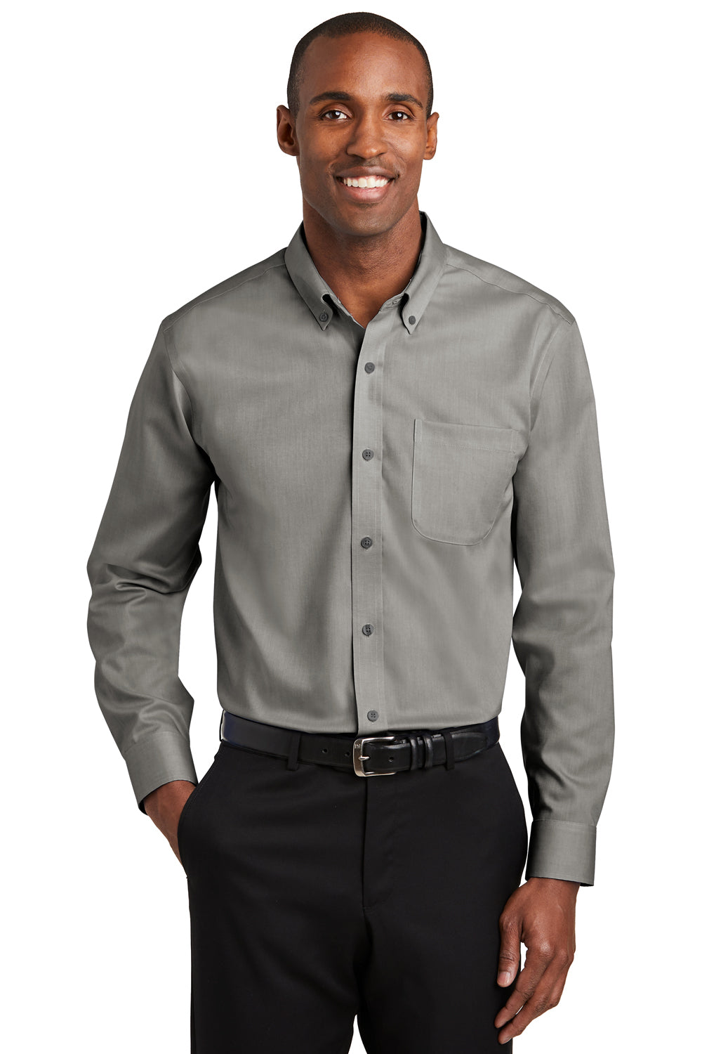 Red House RH240 Mens Pinpoint Oxford Wrinkle Resistant Long Sleeve Button Down Shirt w/ Pocket Charcoal Grey Front