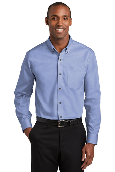 Red House RH240 Mens Pinpoint Oxford Wrinkle Resistant Long Sleeve Button Down Shirt w/ Pocket Navy Blue Front