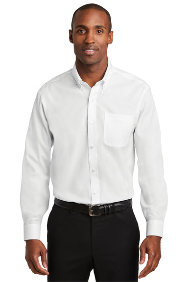 Red House RH240 Mens Pinpoint Oxford Wrinkle Resistant Long Sleeve Button Down Shirt w/ Pocket White Front
