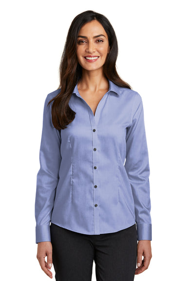 Red House RH250 Womens Pinpoint Oxford Wrinkle Resistant Long Sleeve Button Down Shirt Navy Blue Front
