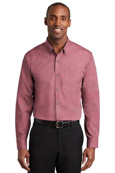 Red House RH370 Mens Nailhead Wrinkle Resistant Long Sleeve Button Down Shirt w/ Pocket Scarlet Red Front