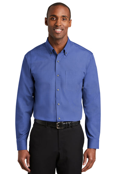 Red House RH370 Mens Nailhead Wrinkle Resistant Long Sleeve Button Down Shirt w/ Pocket Mediterranean Blue Front