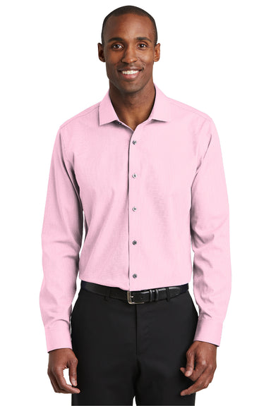Red House RH390 Mens Nailhead Wrinkle Resistant Long Sleeve Button Down Shirt Pink Front