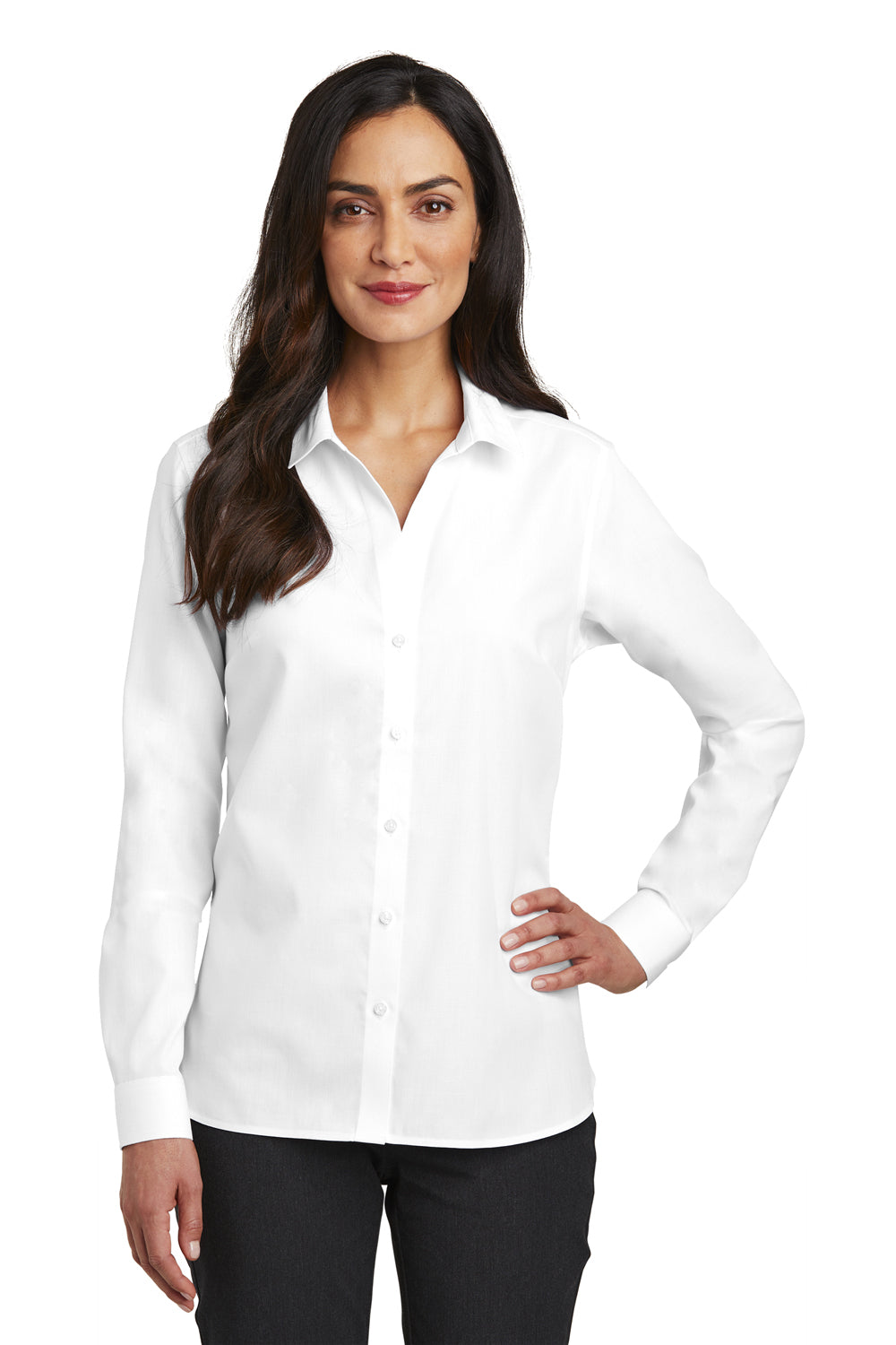 Red House RH470 Womens Nailhead Wrinkle Resistant Long Sleeve Button Down Shirt White Front