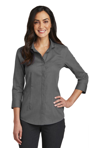 Red House RH690 Womens Nailhead Wrinkle Resistant 3/4 Sleeve Button Down Shirt Black Front