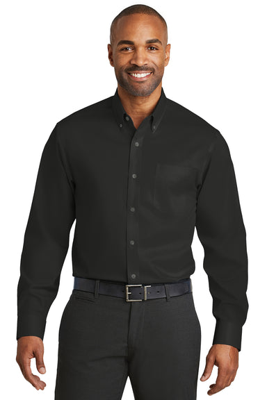 Red House RH78 Mens Wrinkle Resistant Long Sleeve Button Down Shirt w/ Pocket Black Front