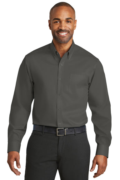 Red House RH78 Mens Wrinkle Resistant Long Sleeve Button Down Shirt w/ Pocket Steel Grey Front