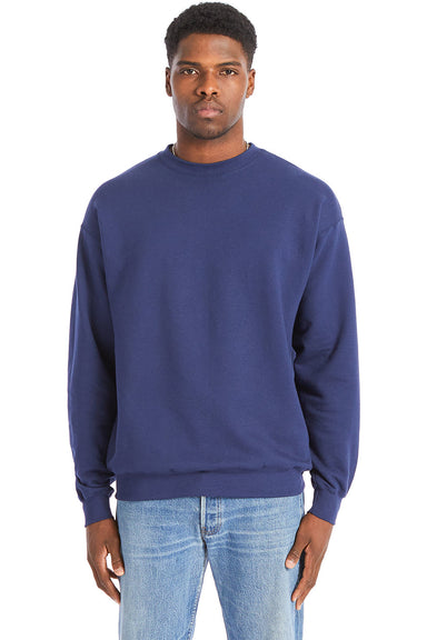 Hanes RS160 Mens Perfect Sweats Crewneck Sweatshirt Navy Blue Front