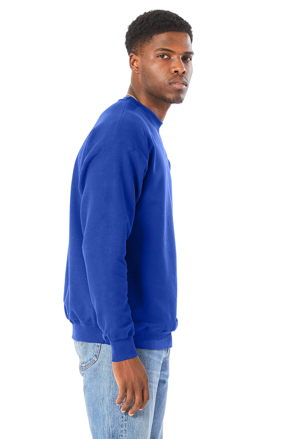 Hanes RS160 Mens Perfect Sweats Crewneck Sweatshirt Deep Royal Blue Side