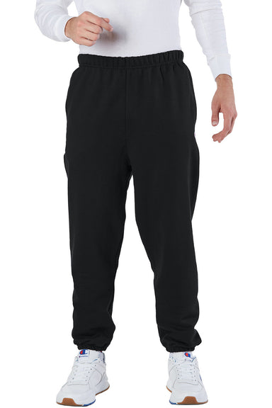 Champion RW10 Mens Reverse Weave Fleece Sweatpants w/ Pockets Black Front