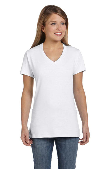 Hanes S04V Womens Nano-T Short Sleeve V-Neck T-Shirt White Front