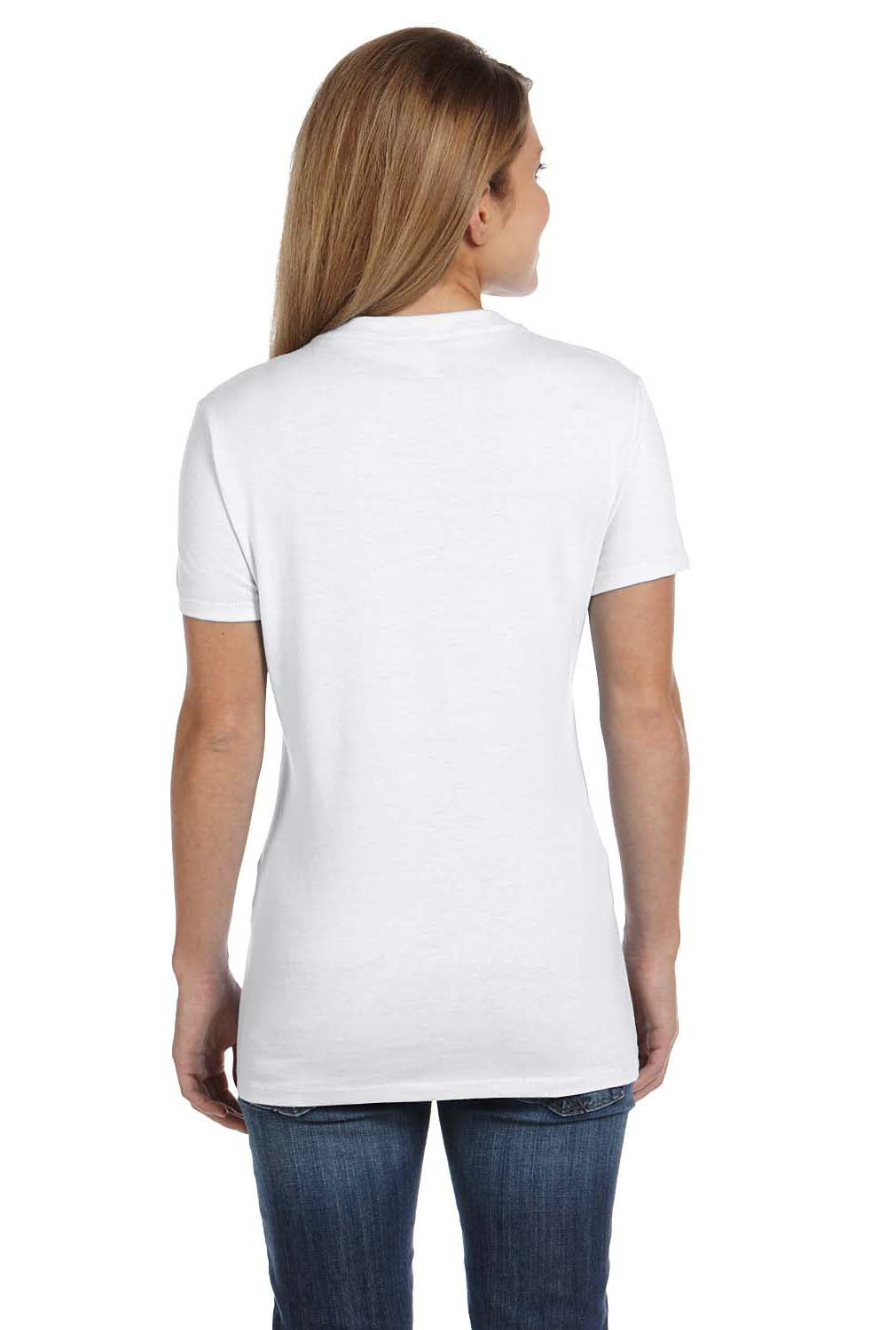 Hanes S04V Womens Nano-T Short Sleeve V-Neck T-Shirt White Back