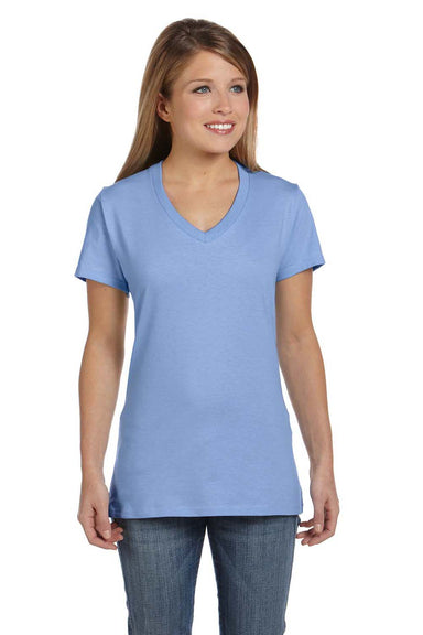 Hanes S04V Womens Nano-T Short Sleeve V-Neck T-Shirt Light Blue Front