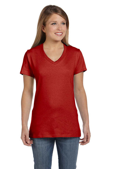 Hanes S04V Womens Nano-T Short Sleeve V-Neck T-Shirt Red Front