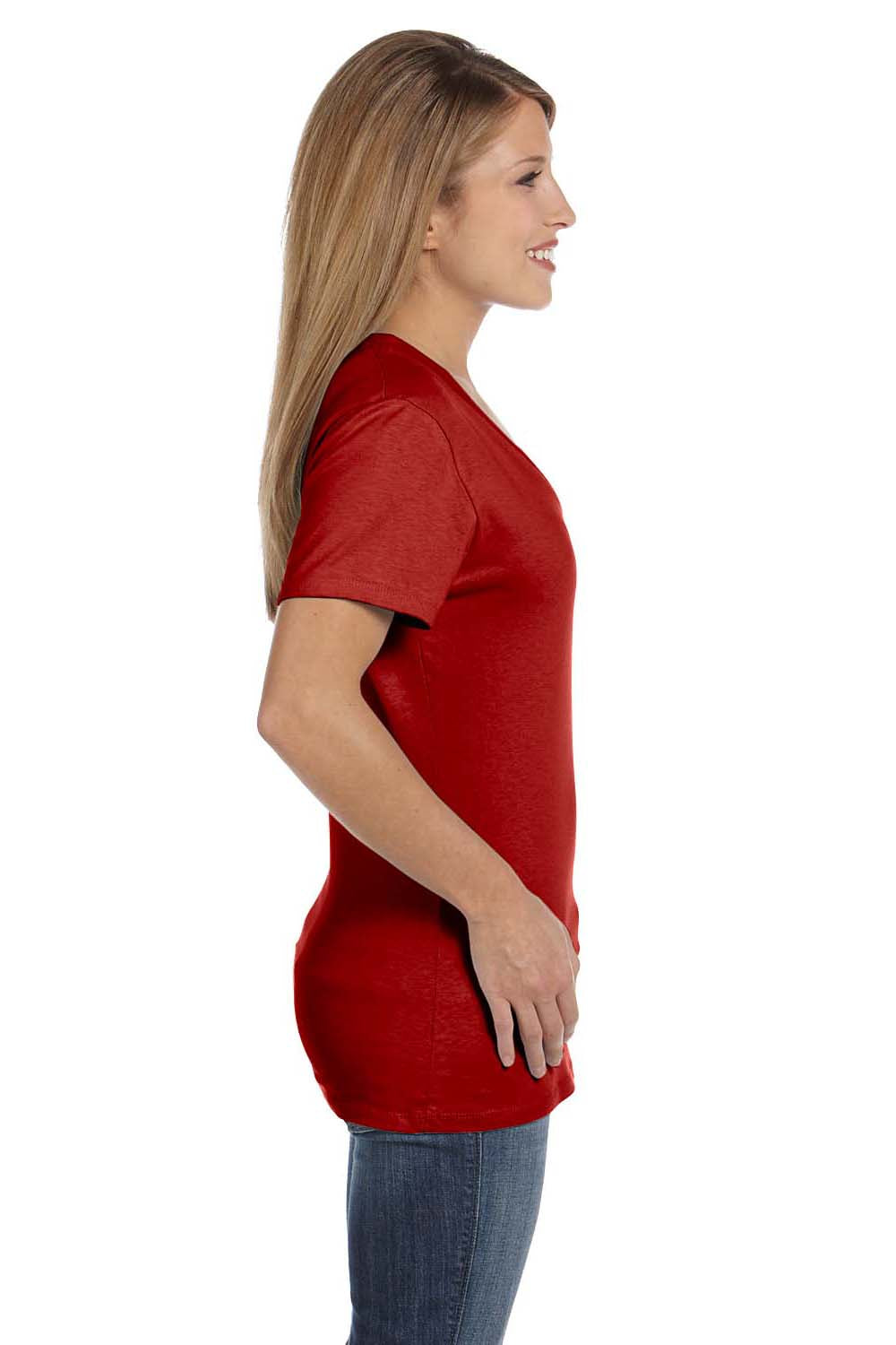 Hanes S04V Womens Nano-T Short Sleeve V-Neck T-Shirt Red Side