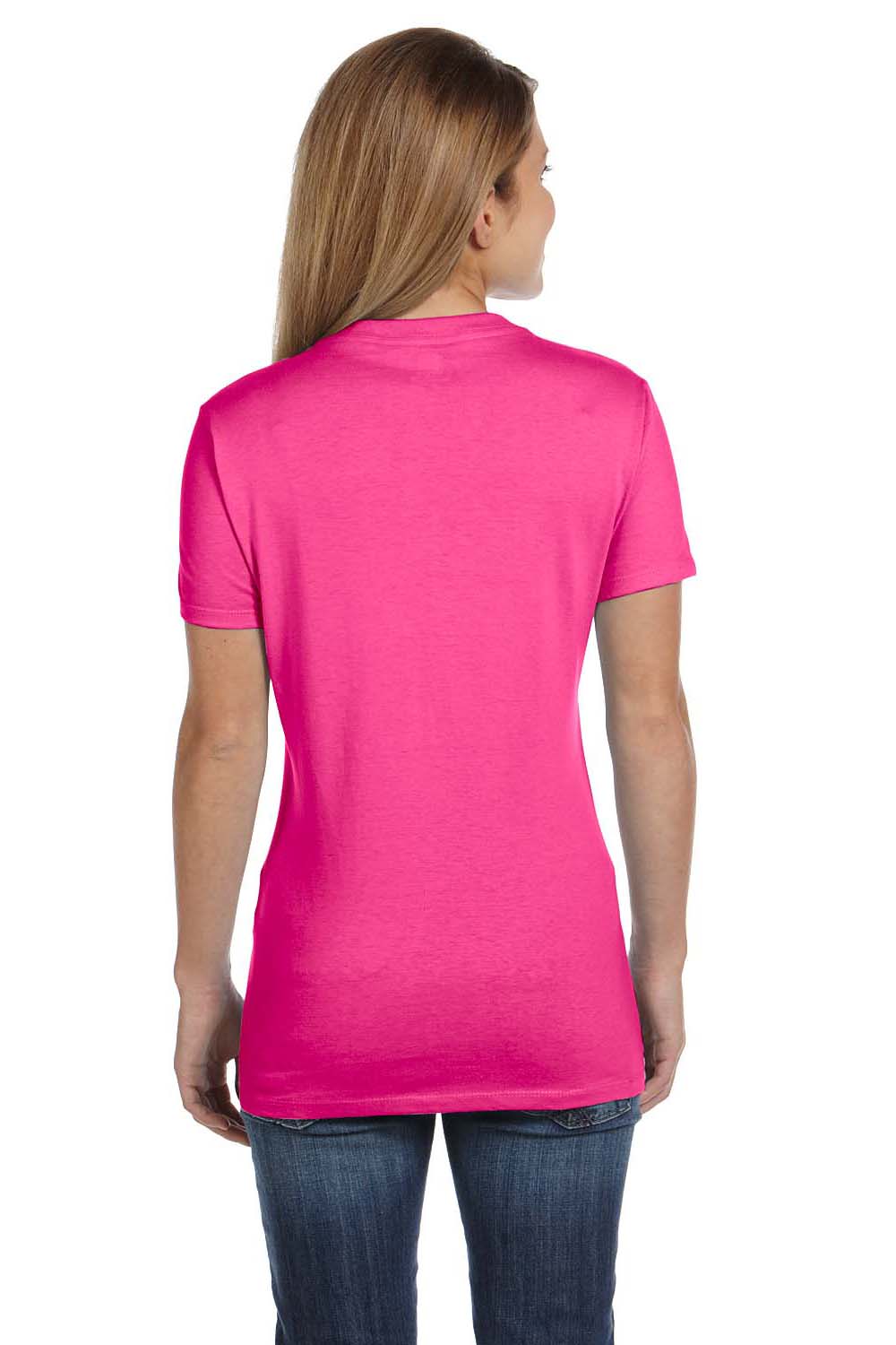 Hanes S04V Womens Nano-T Short Sleeve V-Neck T-Shirt Wow Pink Back