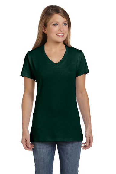 Hanes S04V Womens Nano-T Short Sleeve V-Neck T-Shirt Forest Green Front