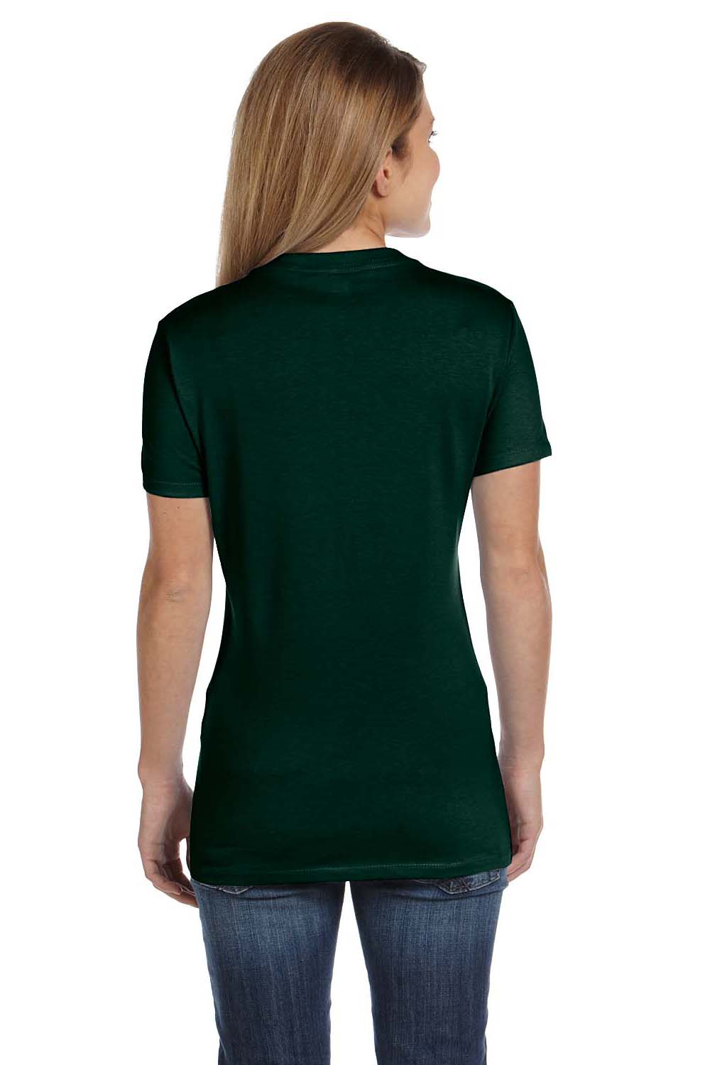 Hanes S04V Womens Nano-T Short Sleeve V-Neck T-Shirt Forest Green Back