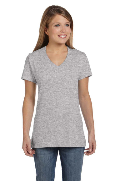 Hanes S04V Womens Nano-T Short Sleeve V-Neck T-Shirt Light Steel Grey Front