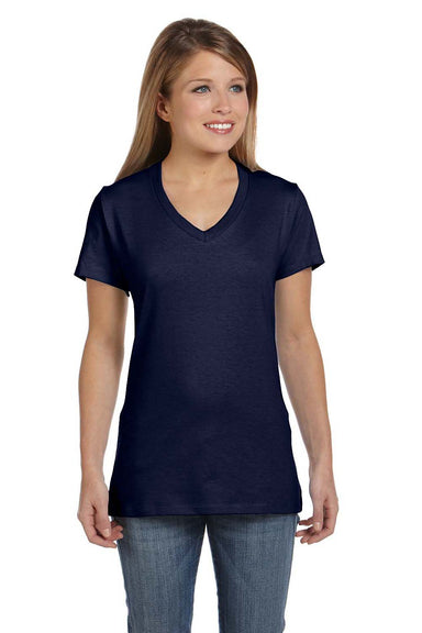 Hanes S04V Womens Nano-T Short Sleeve V-Neck T-Shirt Navy Blue Front