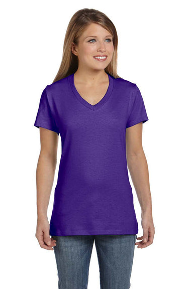 Hanes S04V Womens Nano-T Short Sleeve V-Neck T-Shirt Purple Front