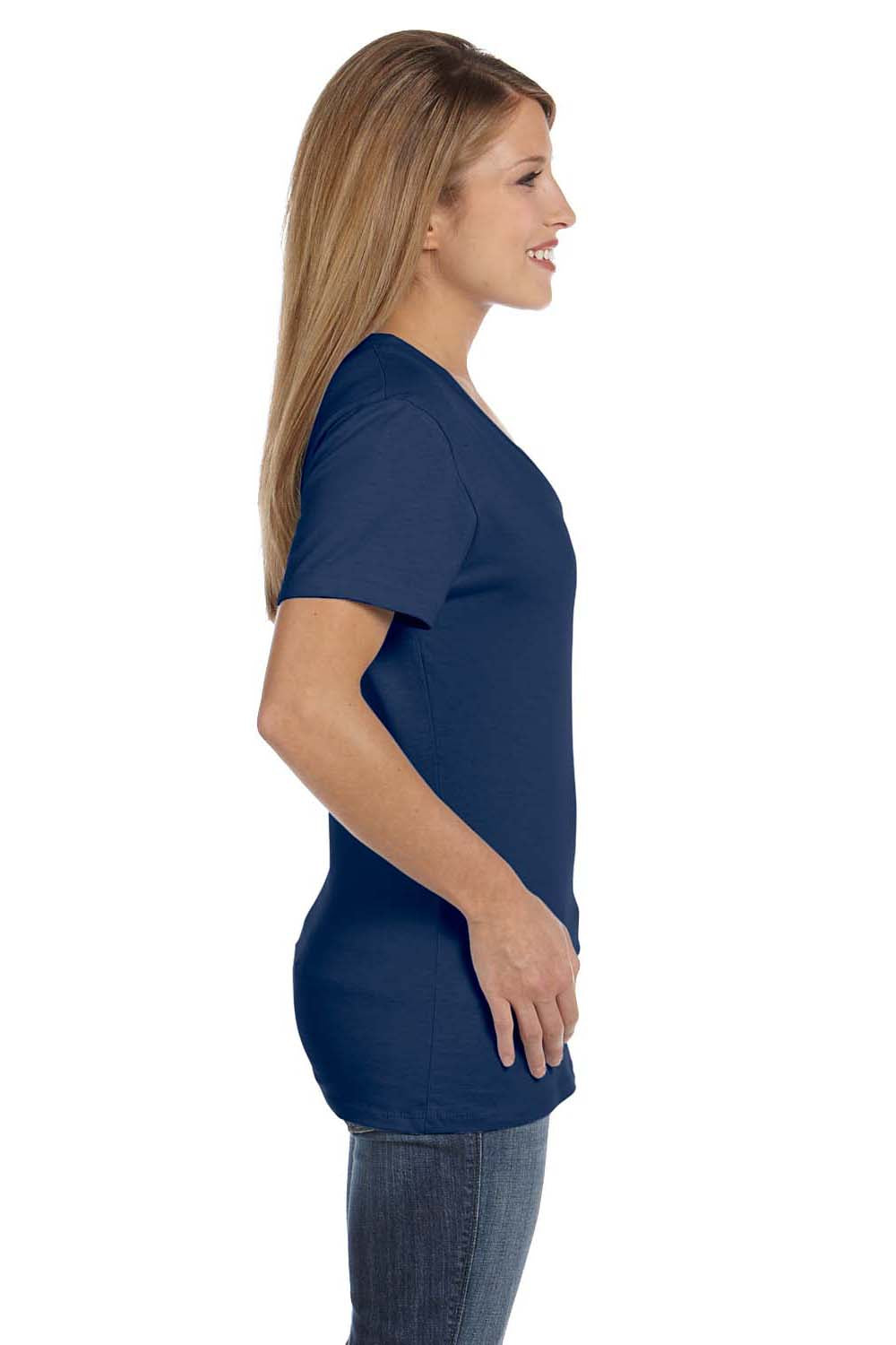 Hanes S04V Womens Nano-T Short Sleeve V-Neck T-Shirt Vintage Navy Blue Side