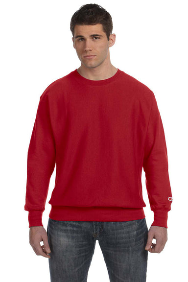 Champion S1049 Mens Crewneck Sweatshirt Red Front