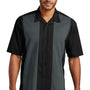 Port Authority Mens Retro Easy Care Wrinkle Resistant Short Sleeve Button Down Camp Shirt - Black/Steel Grey