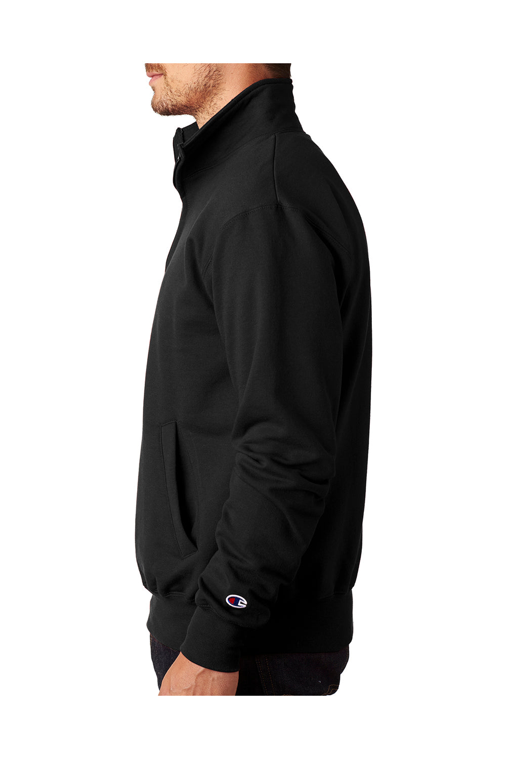 Champion S400 Mens Double Dry Eco Moisture Wicking Fleece 1/4 Zip Sweatshirt Black Side