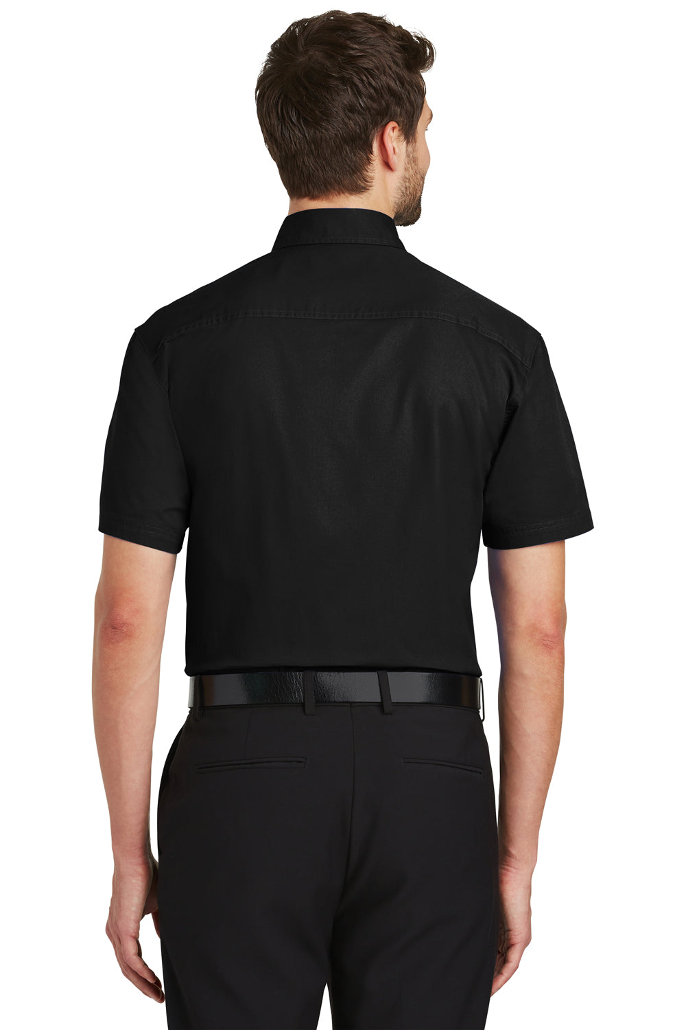 Port Authority S500T Mens Short Sleeve Button Down Shirt w/ Pocket Black Back