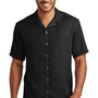 Port Authority Mens Easy Care Stain Resistant Short Sleeve Button Down Camp Shirt w/ Pocket - Black