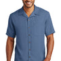 Port Authority Mens Easy Care Stain Resistant Short Sleeve Button Down Camp Shirt w/ Pocket - Blue