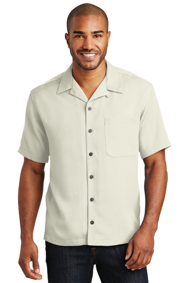 Port Authority S535 Mens Easy Care Stain Resistant Short Sleeve Button Down Camp Shirt w/ Pocket Ivory Front