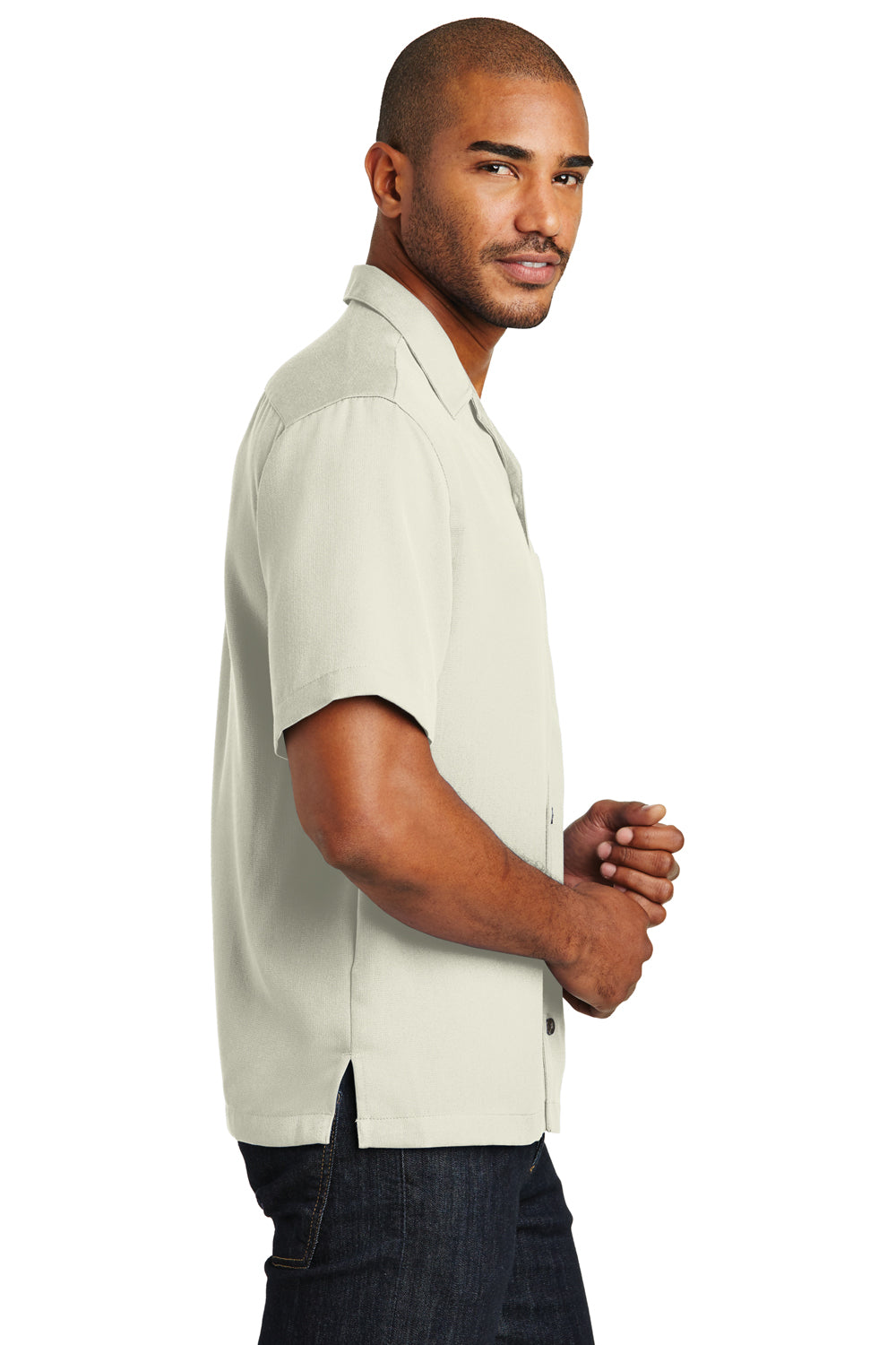 Port Authority S535 Mens Easy Care Stain Resistant Short Sleeve Button Down Camp Shirt w/ Pocket Ivory Side