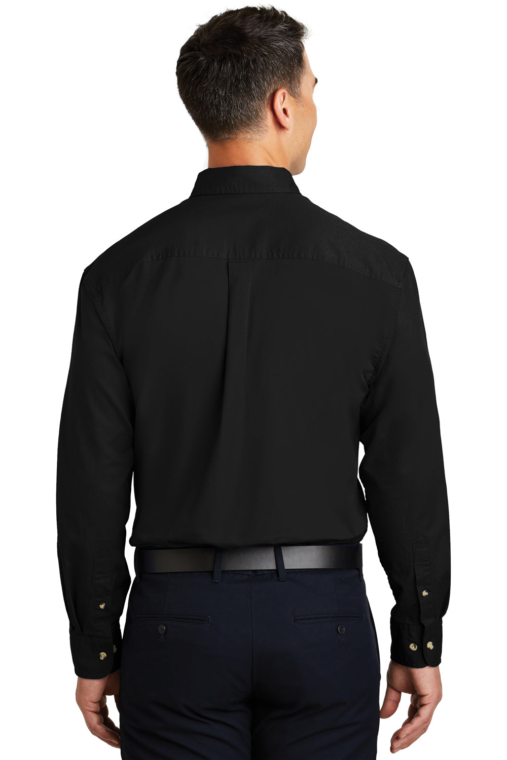 Port Authority S600T Mens Long Sleeve Button Down Shirt w/ Pocket Black Back