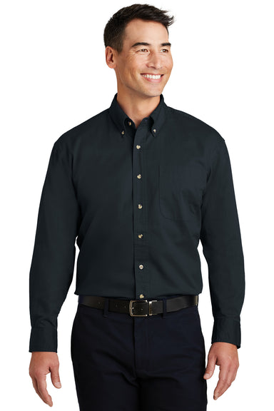 Port Authority S600T Mens Long Sleeve Button Down Shirt w/ Pocket Navy Blue Front