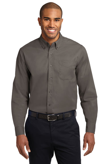 Port Authority S608/TLS608/S608ES Mens Easy Care Wrinkle Resistant Long Sleeve Button Down Shirt w/ Pocket Bark Brown Front