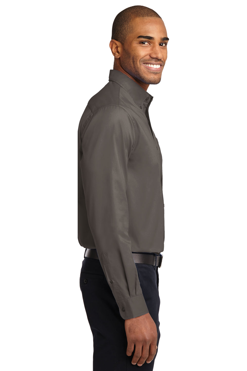 Port Authority S608/TLS608/S608ES Mens Easy Care Wrinkle Resistant Long Sleeve Button Down Shirt w/ Pocket Bark Brown Side