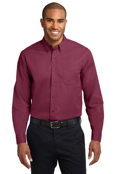 Port Authority S608/TLS608/S608ES Mens Easy Care Wrinkle Resistant Long Sleeve Button Down Shirt w/ Pocket Burgundy Front