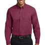 Port Authority Mens Easy Care Wrinkle Resistant Long Sleeve Button Down Shirt w/ Pocket - Burgundy