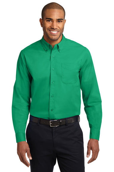 Port Authority S608/TLS608/S608ES Mens Easy Care Wrinkle Resistant Long Sleeve Button Down Shirt w/ Pocket Court Green Front
